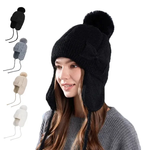 Winter outdoor warm and fashionable versatile bow knit hat
