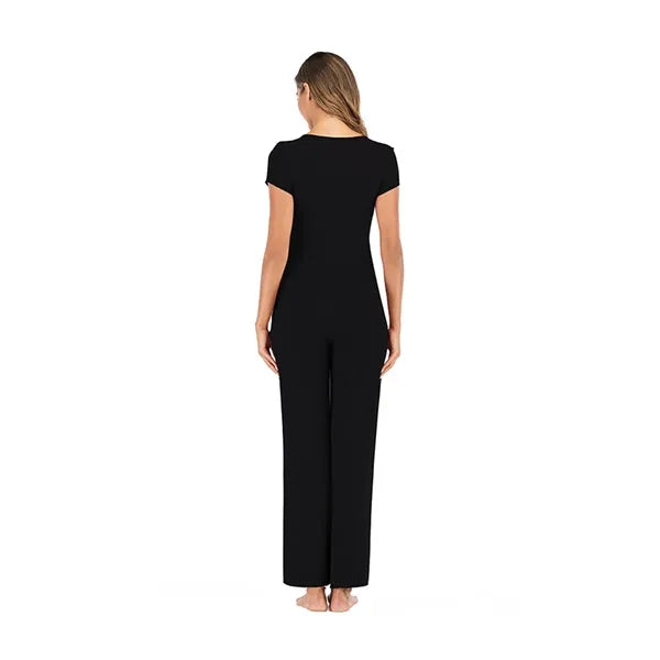 Postpartum V-Neck Pull-Aside Nursing Pajama Set Maternity