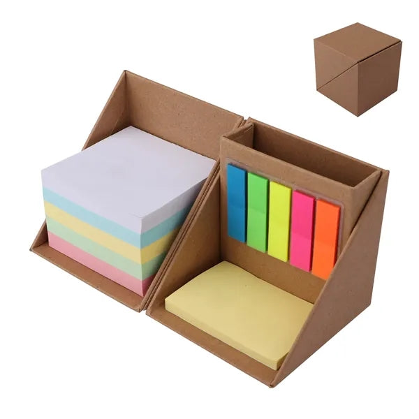 Foldable Paper Cubes Sticky Notes & Tabs Box W/ Pen Holder