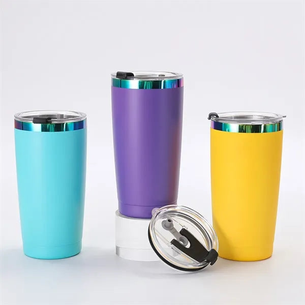 20oz Powder Coated Stainless Steel Tumbler with Lid