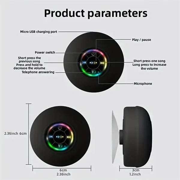 Bluetooth 5.3 LED Lights Suction Cup HD Sound Shower Speaker