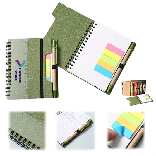 Pocket Sticky Notes Kraft Cover Notebook Set with Pen Holder