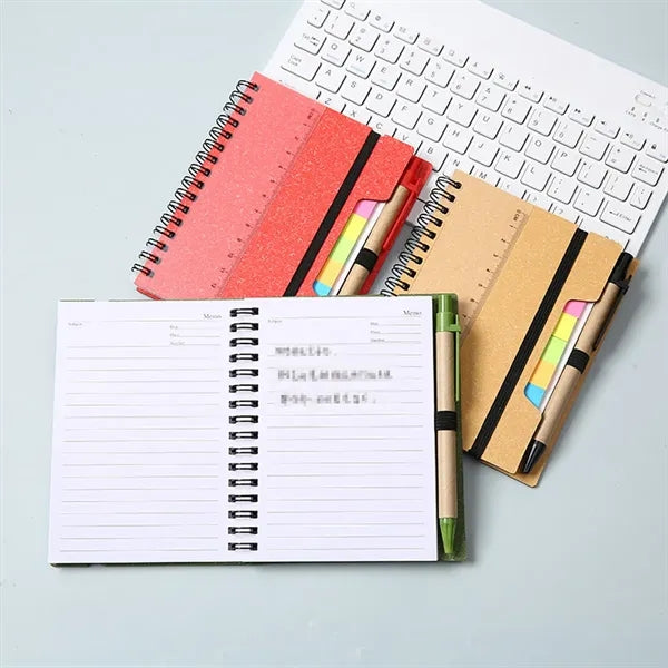 Pocket Sticky Notes Kraft Cover Notebook Set with Pen Holder