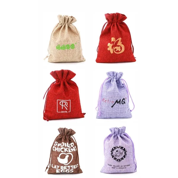 Solid color linen drawstring bag