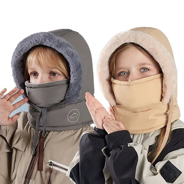 Children's winter velvet scarf face mask integrated hood
