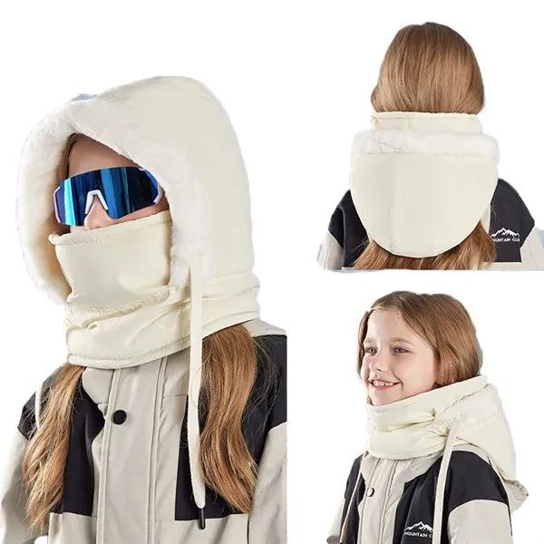Children's winter velvet scarf face mask integrated hood