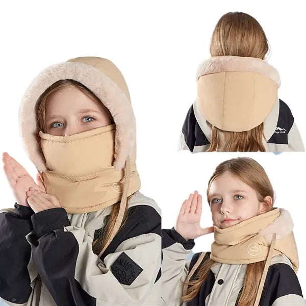 Children's winter velvet scarf face mask integrated hood