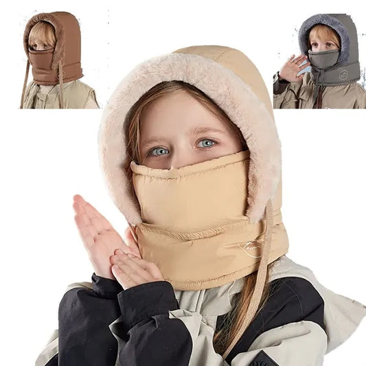 Children's winter velvet scarf face mask integrated hood