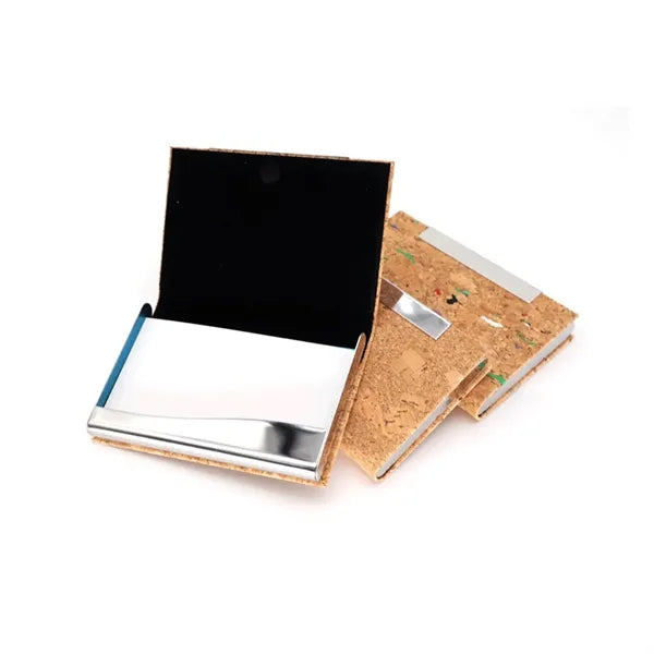 Multi-Slot Stainless Steel Trim Cork Business Card Holder
