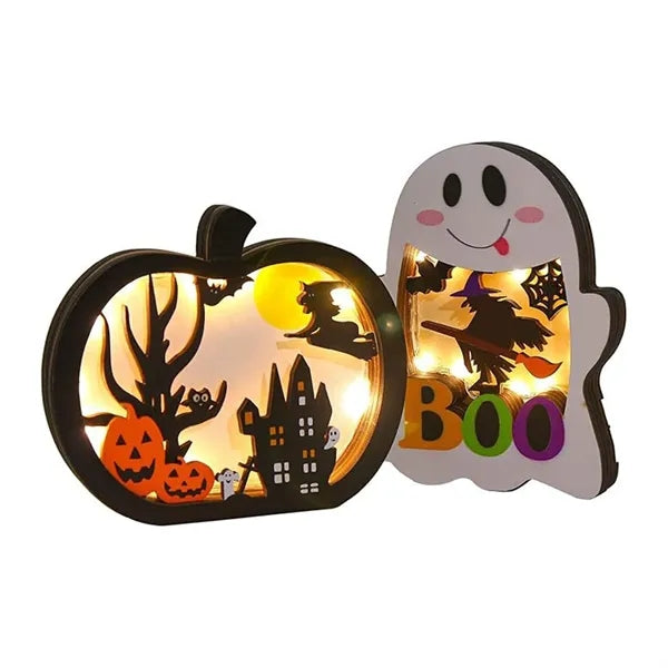 Wooden Halloween Glowing Ornament Lighted