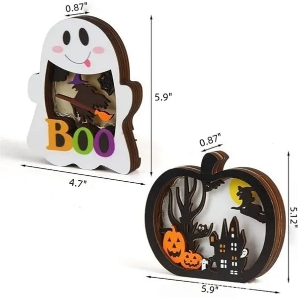 Wooden Halloween Glowing Ornament Lighted