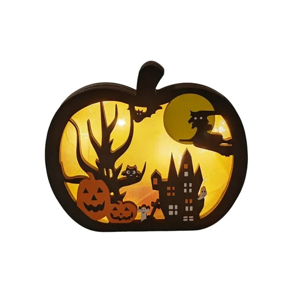 Wooden Halloween Glowing Ornament Lighted