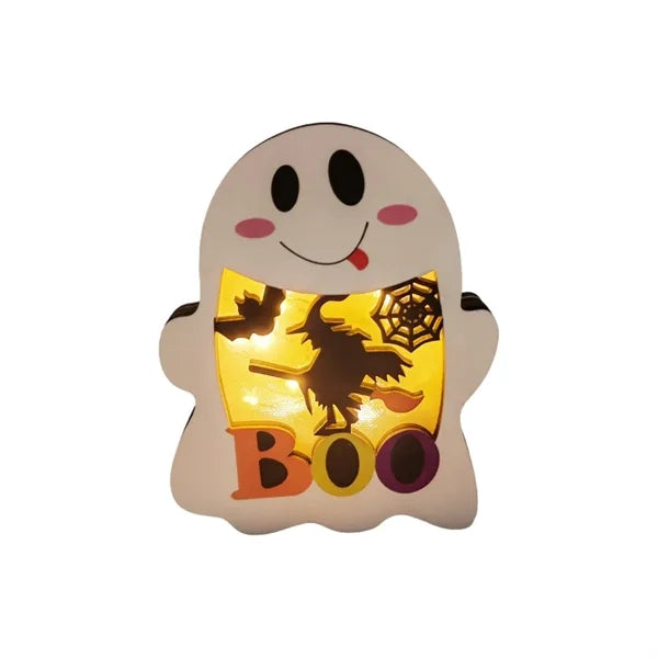 Wooden Halloween Glowing Ornament Lighted