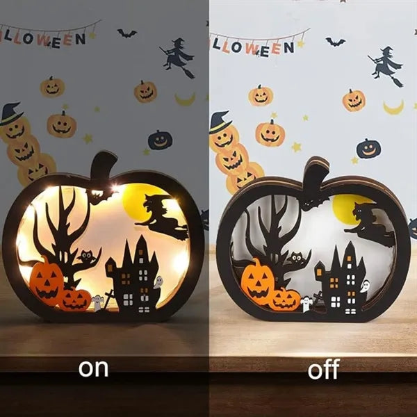 Wooden Halloween Glowing Ornament Lighted
