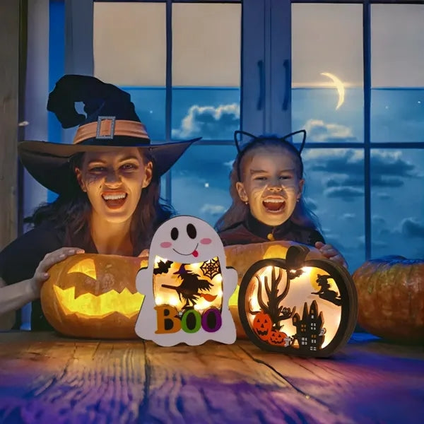 Wooden Halloween Glowing Ornament Lighted