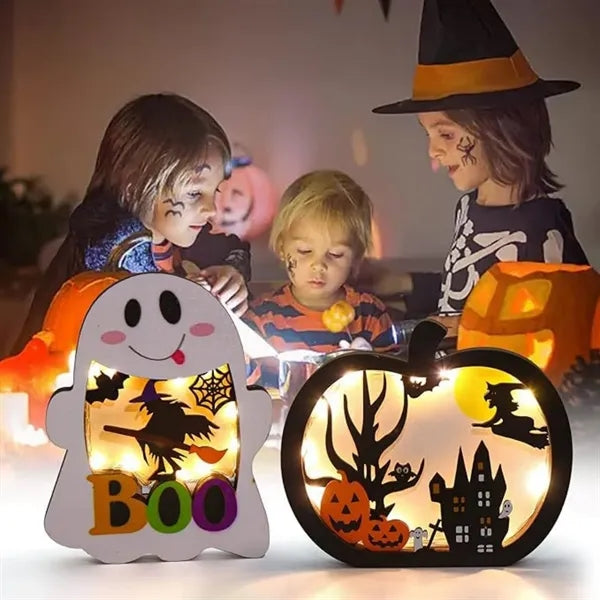 Wooden Halloween Glowing Ornament Lighted