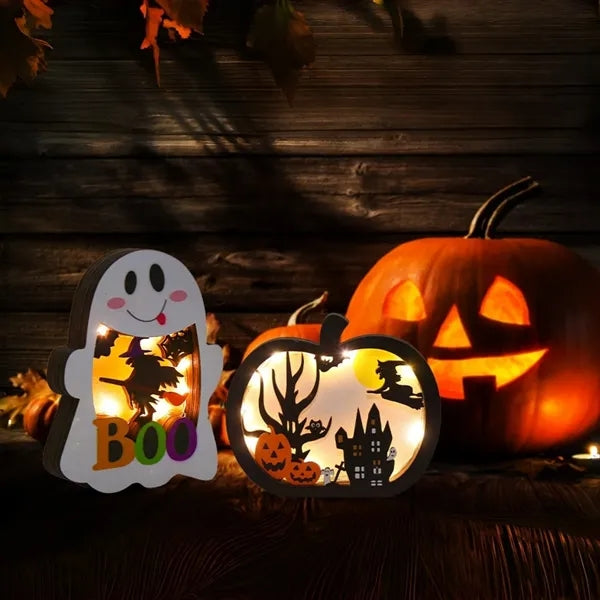 Wooden Halloween Glowing Ornament Lighted