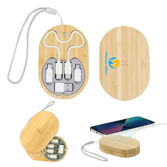 Bamboo Wireless Charger Set with Multi-Cable Organizer
