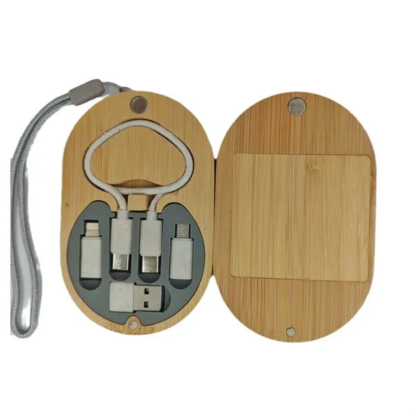 Bamboo Wireless Charger Set with Multi-Cable Organizer