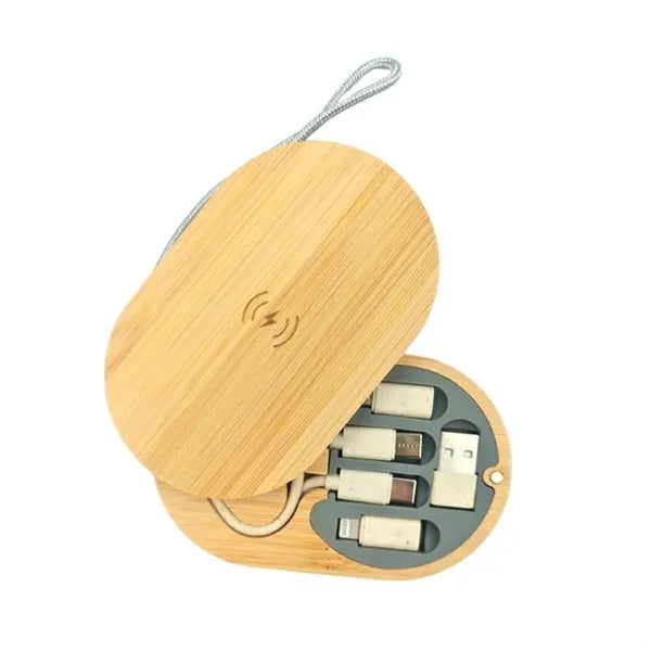 Bamboo Wireless Charger Set with Multi-Cable Organizer