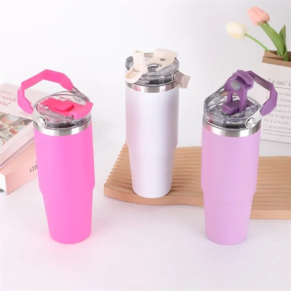 30oz Stainless Steel Tumbler with Straw Lid and Handle