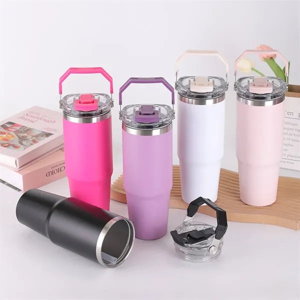 30oz Stainless Steel Tumbler with Straw Lid and Handle