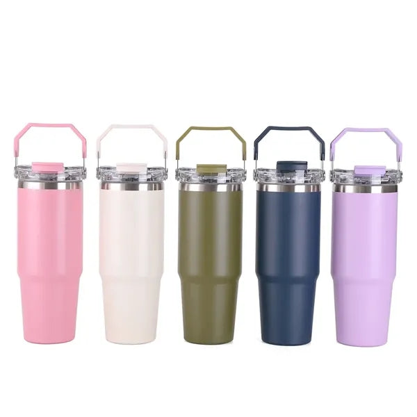 30oz Stainless Steel Tumbler with Straw Lid and Handle