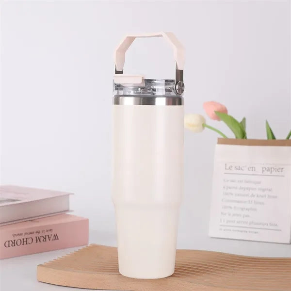 30oz Stainless Steel Tumbler with Straw Lid and Handle