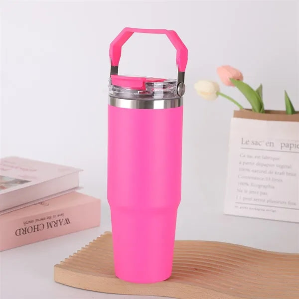 30oz Stainless Steel Tumbler with Straw Lid and Handle