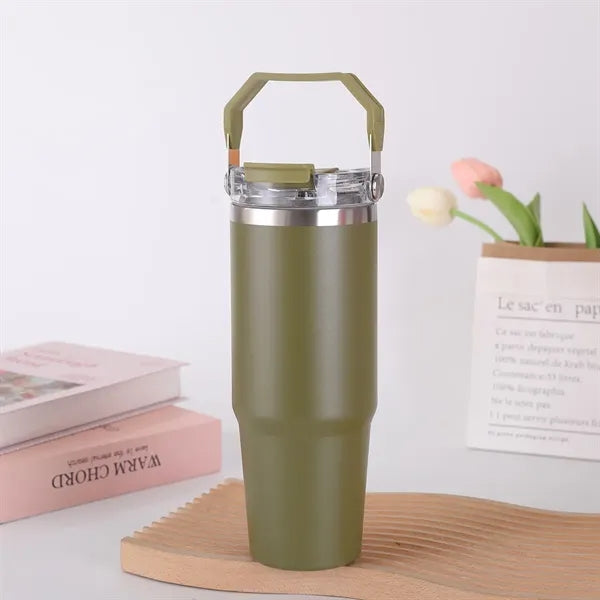 30oz Stainless Steel Tumbler with Straw Lid and Handle