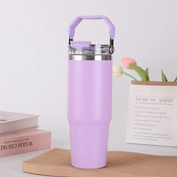 30oz Stainless Steel Tumbler with Straw Lid and Handle