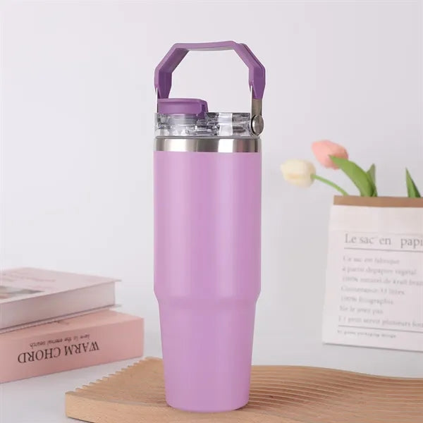 30oz Stainless Steel Tumbler with Straw Lid and Handle