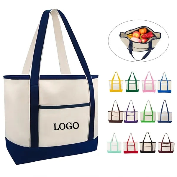 Canvas Tote Bag With External Pocket
