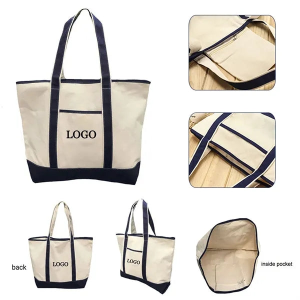 Canvas Tote Bag With External Pocket