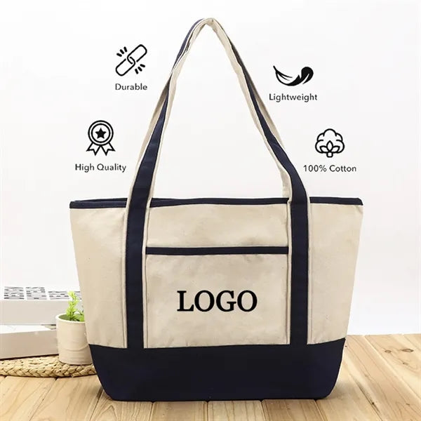 Canvas Tote Bag With External Pocket