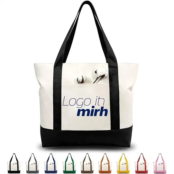 Canvas Tote Bag with an External Pocket