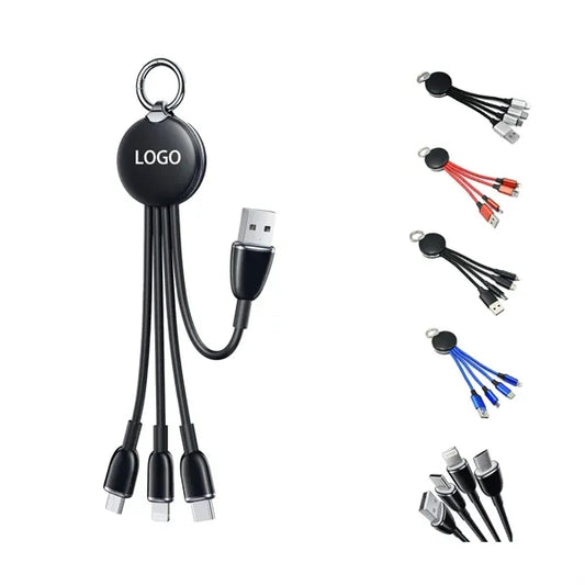 3-in-1 LED Logo USB Charging Cables Keychain