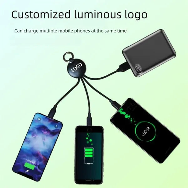 3-in-1 LED Logo USB Charging Cables Keychain