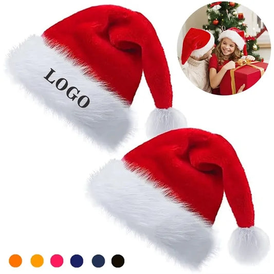 Extra Thick Velvet Christmas Santa Hat for Adults and Kids