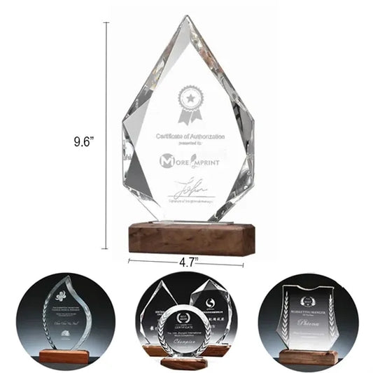 9" Personalized Clear Crystal Award Plaque Trophy With Base