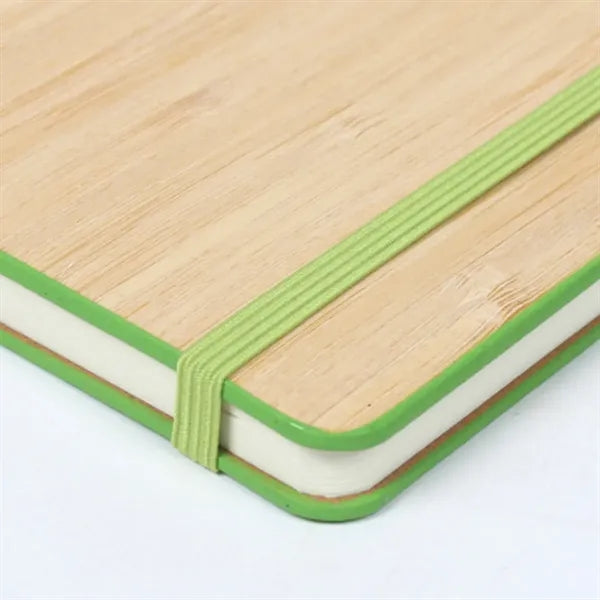 Elastic Closure Bamboo Hard Cover Notebook with Pen Sleeve