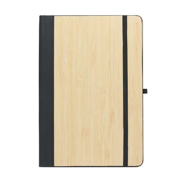 Elastic Closure Bamboo Hard Cover Notebook with Pen Sleeve