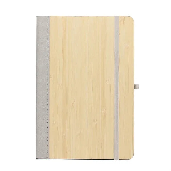 Elastic Closure Bamboo Hard Cover Notebook with Pen Sleeve