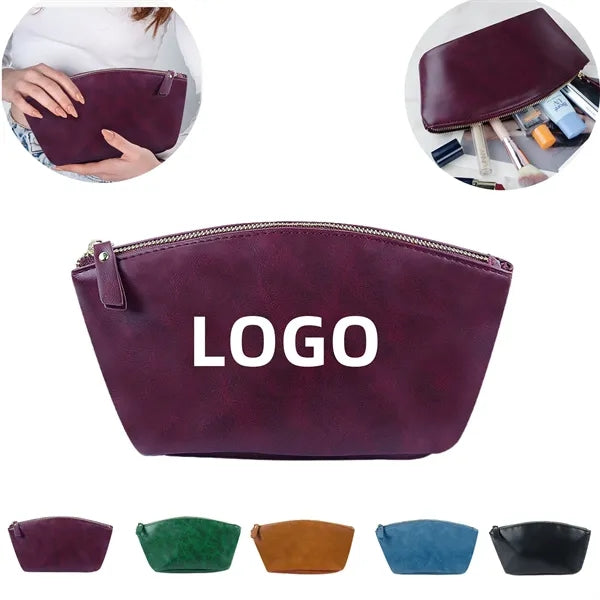 Leather Zipper Cosmetic Pouch Small Makeup Bag
