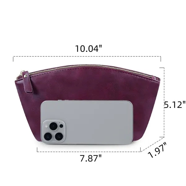 Leather Zipper Cosmetic Pouch Small Makeup Bag
