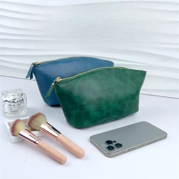 Leather Zipper Cosmetic Pouch Small Makeup Bag