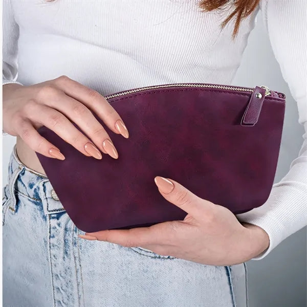 Leather Zipper Cosmetic Pouch Small Makeup Bag