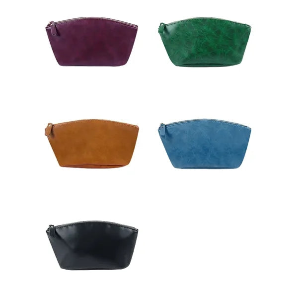 Leather Zipper Cosmetic Pouch Small Makeup Bag