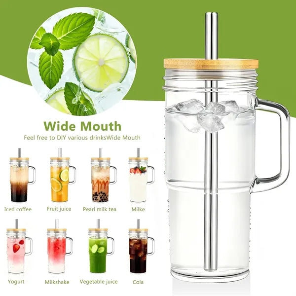 24oz Glass Tumbler with Lids and Straws