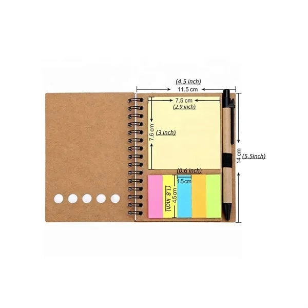 Convenience Sticky Note Spiral Notebook with Pen